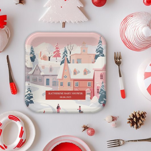 Baby Het is koud Buiten Winter meisje Baby shower Papieren Bordje