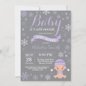 Baby het is koud buiten Winter Paarse Baby Shower Kaart (Voorkant)