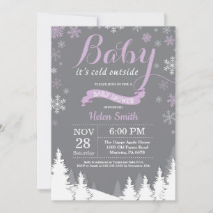Baby het is koud buiten Winter Paarse Baby Shower Kaart