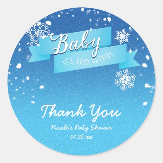 BABY HET IS KOUD BUITEN Winter Party Favor Sticker (Voorkant)