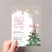 Baby Het is koud buiten Winter Pink Bow Baby showe Acryl Uitnodigingen (Insitu (Draagbaar))