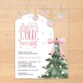 Baby Het is koud buiten Winter Pink Bow Baby showe Acryl Uitnodigingen (Voorkant)