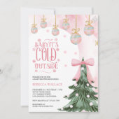 Baby Het is koud buiten Winter Pink Bow Baby showe Kaart (Voorkant)