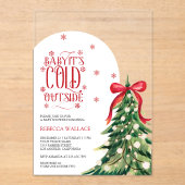 Baby Het is koud buiten Winter Red Bow Baby shower Acryl Uitnodigingen (Voorkant)