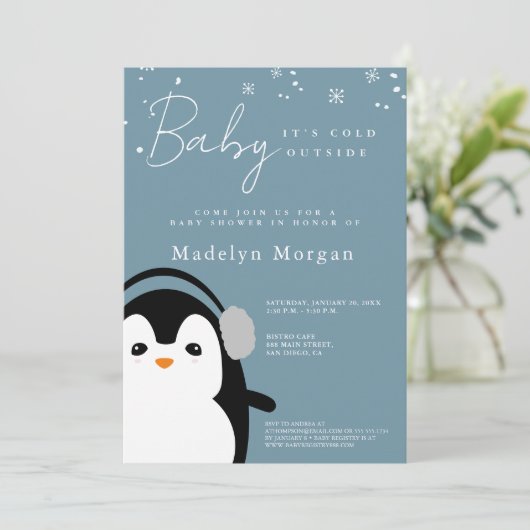 Baby Het is koud buiten winterblauwe Schattigee pi Kaart (Staand voorkant)