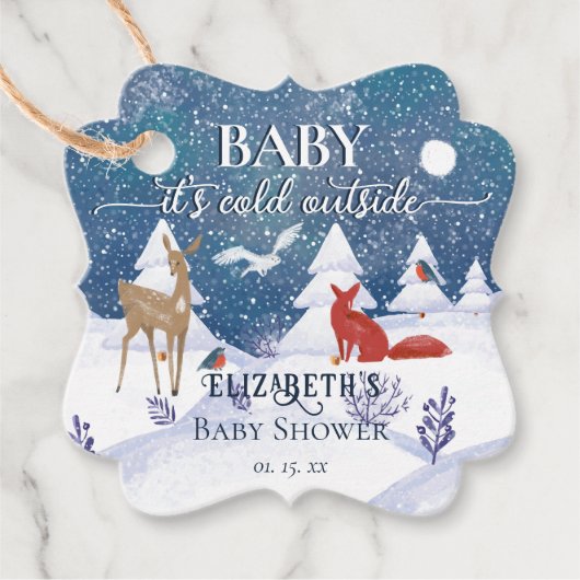 Baby Het is Koud Buiten Winterbos Baby shower Bedankjes Labels (Voorkant)