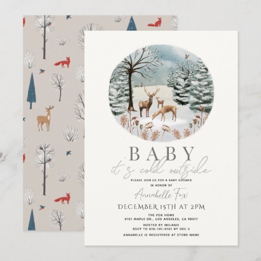 Baby Het is Koud Buiten Winterbos Baby shower Kaart (Voorkant / Achterkant)