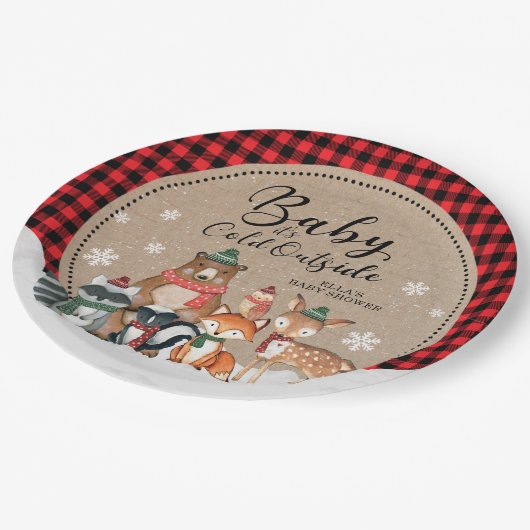 Baby Het is Koud Buiten Winterbos Baby shower Papieren Bordje (Gekanteld)
