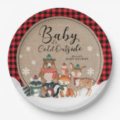 Baby Het is Koud Buiten Winterbos Baby shower Papieren Bordje (Voorkant)