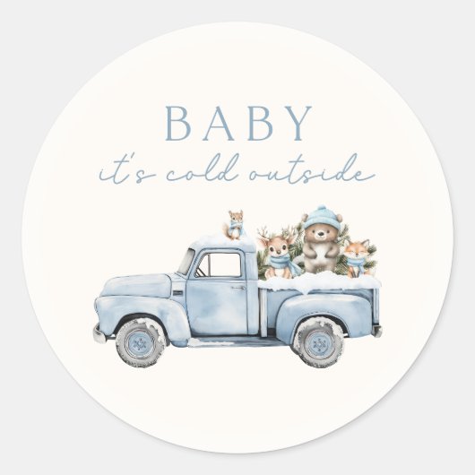 Baby Het is Koud Buiten Winterbos Baby shower Ronde Sticker (Voorkant)