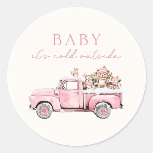 Baby Het is Koud Buiten Winterbos Baby shower Ronde Sticker (Voorkant)