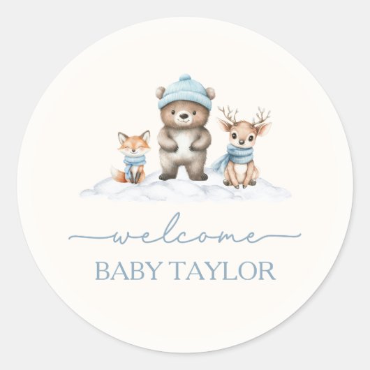 Baby Het is Koud Buiten Winterbos Baby shower Ronde Sticker (Voorkant)