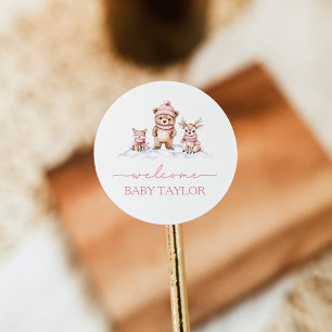 Baby Het is Koud Buiten Winterbos Baby shower Ronde Sticker