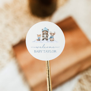 Baby Het is Koud Buiten Winterbos Baby shower Ronde Sticker