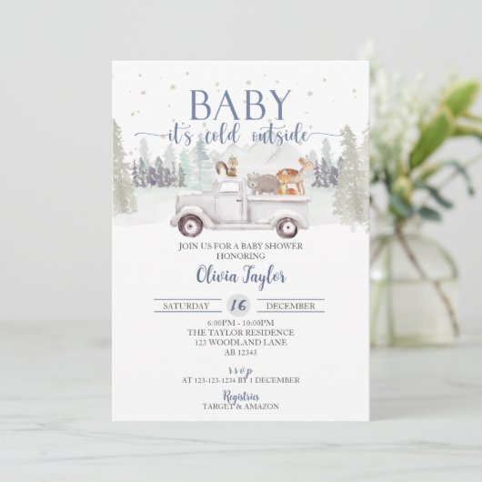 Baby Het is koud buiten, winterdieren Baby shower Kaart (Staand voorkant)