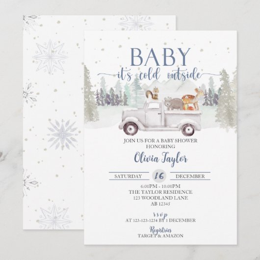 Baby Het is koud buiten, winterdieren Baby shower Kaart (Voorkant / Achterkant)