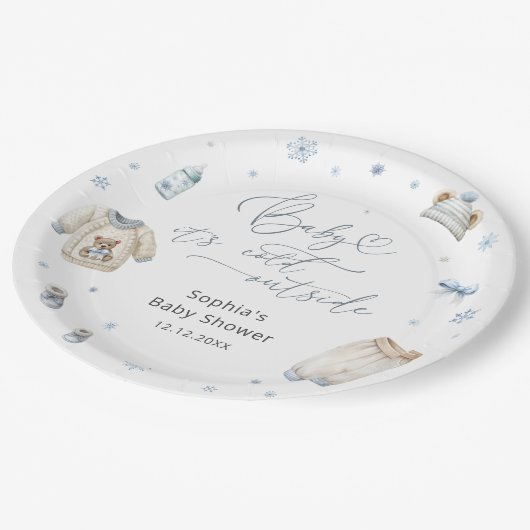 Baby Het is koud buiten winterkleding Baby shower Papieren Bordje (Gekanteld)