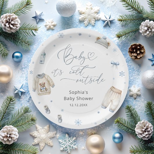 Baby Het is koud buiten winterkleding Baby shower Papieren Bordje