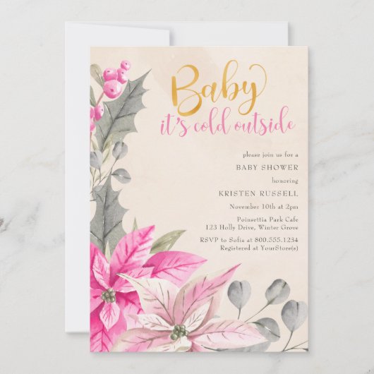 Baby het is Koud Buiten Wintermeisje Baby shower Kaart (Voorkant)