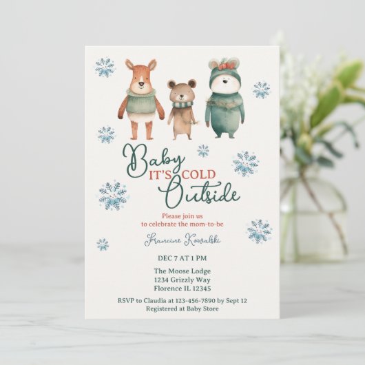 Baby Het is koud buiten Woodland Animal Shower Kaart (Staand voorkant)