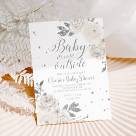 Baby het is koud buiten Zilveren bloemen baby show Kaart