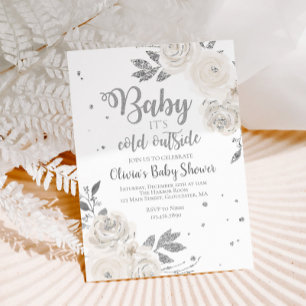 Baby het is koud buiten Zilveren bloemen baby show Kaart