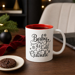 Baby het is koud buiten Zwarte Script Tweekleurige Koffiemok
