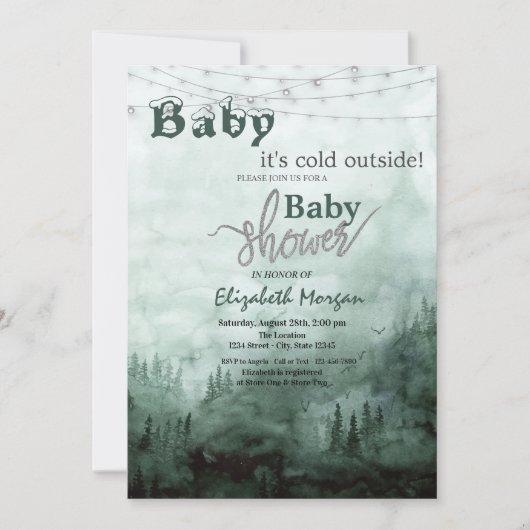 Baby Het is koud dennenboom bos babyfeestje Kaart (Voorkant)