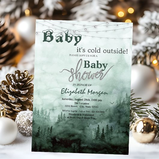 Baby Het is koud dennenboom bos babyfeestje Kaart