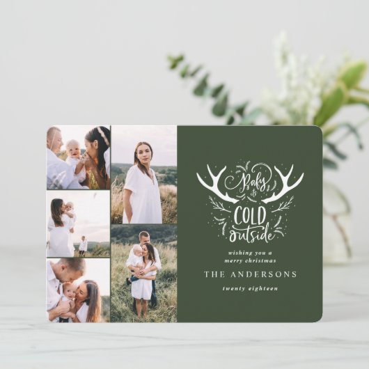Baby het is koud hert multi foto kerst feestdagenkaart (Staand voorkant)