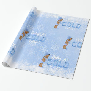 Baby Het Is Koud Sneeuwvlok Blauw Etnische Jongens Cadeaupapier