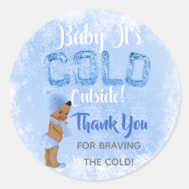 Baby Het Is Koud Sneeuwvlokje Blauwe Etnische Jong Ronde Sticker