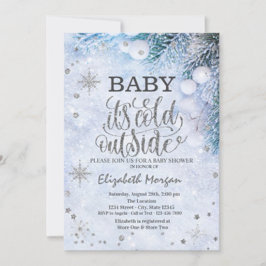 Baby Het Is Koud Sneeuwvlokken Winter Baby Borrel Kaart (Voorkant)