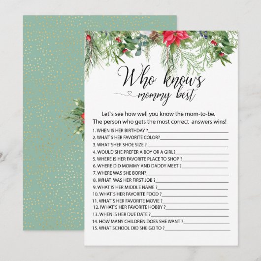 Baby het is koud voor spelletjes die mama's kennen kaart (Voorkant / Achterkant)