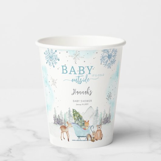Baby Het is koud winterbos buiten Baby shower Papieren Bekers (Achterkant)