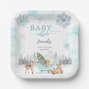 Baby Het is koud winterbos buiten Baby shower Papieren Bordje