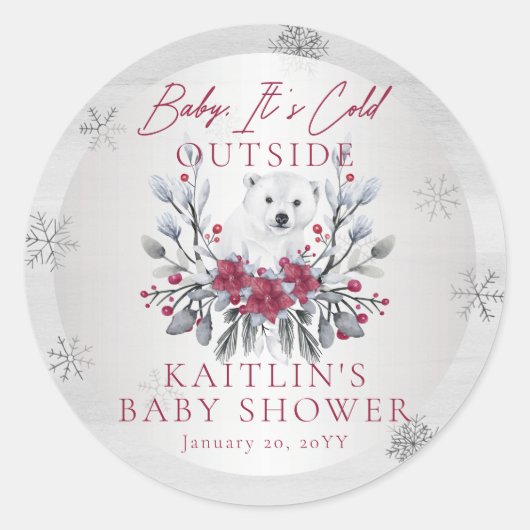 Baby Het is Koude Buiten Polar Beer Baby shower Cl Ronde Sticker (Voorkant)