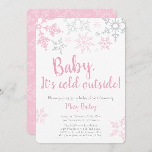 Baby Het is Koude Buiten Roze Uitnodiging van het (Voorkant / Achterkant)