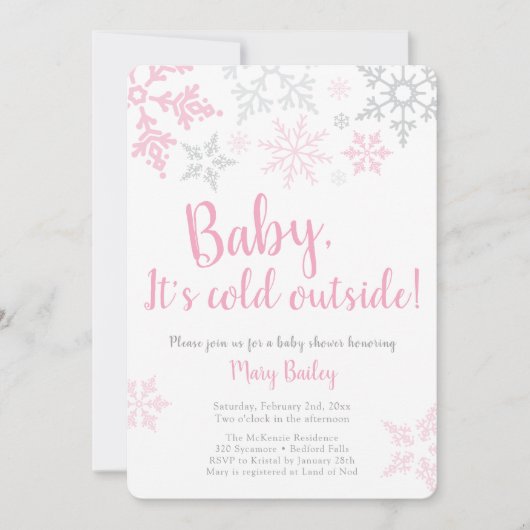 Baby Het is Koude Buiten Roze Uitnodiging van het (Voorkant)