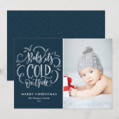 Baby Het is koude buitenblauwe kerstfoto Feestdagenkaart (Voorkant / Achterkant)