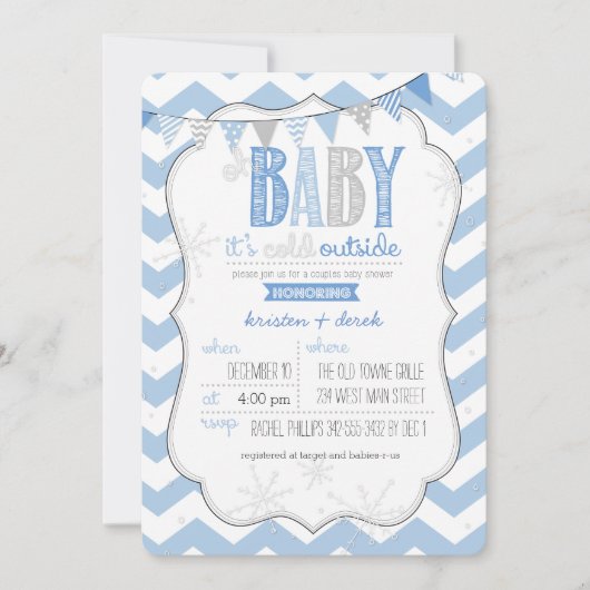 Baby Het is koude buitenkant Blauwe Couples Shower Kaart (Voorkant)