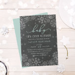 Baby Het is koude buitenkant Chalkboard Shower Inv Kaart<br><div class="desc">Brr! Kikkerviskuitnodigingen voor winterse baby showers zijn voorzien van witte sneeuwvlokken op een achtergrond van het karton met "het is koud buiten" in muntgroen en witte letters. Pas met uw geslachtsneutrale baby shower details onder aan gebruikend de gebieden van de sjabloon. Kaarten keren terug naar massief ijskap.</div>
