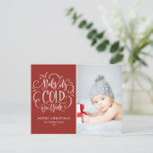 Baby Het is koude buitenrode kerstfoto Feestdagenkaart (Staand voorkant)