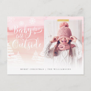Baby Het is koude buitenroze kerstfoto van de wint Briefkaart