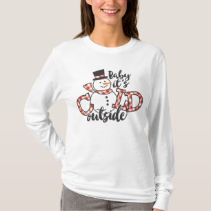Baby Het is koude kerst buiten Cute Snowman T-shirt