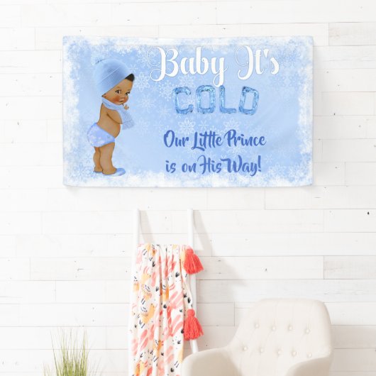 Baby Het is koude sneeuwvlok Icy Blue etnische jon Spandoek (Insitu)