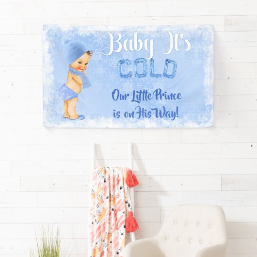 Baby Het is koude sneeuwvlok winterblauwe jongen Spandoek (Insitu)