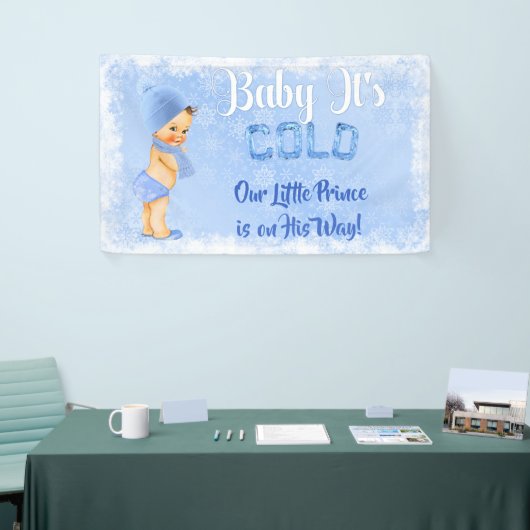 Baby Het is koude sneeuwvlok winterblauwe jongen Spandoek (Beurs)