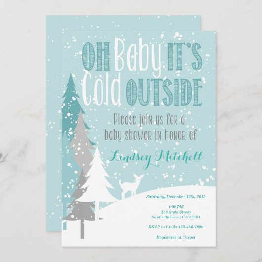 Baby Het is Koude Uitnodiging Buiten Baby shower (Voorkant / Achterkant)
