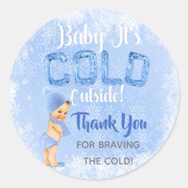 Baby Het Is Koude Winter Sneeuwvlok Blauw Jongens  Ronde Sticker